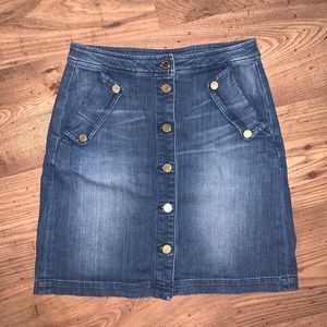 Michael Kors Jean Skirt with Gold Buttons